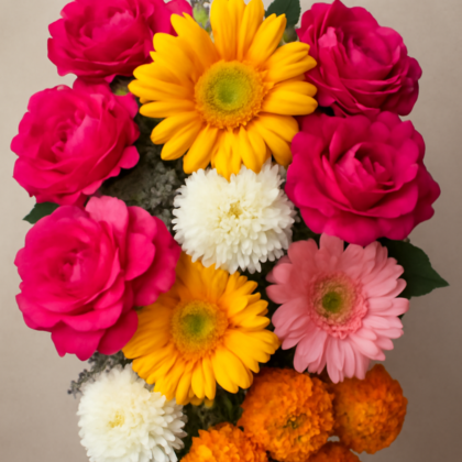 💐 Big Size Mix Flower & Indian rose (Desi Gulab)
 Flower Bouquet 💐 with Poly wrap