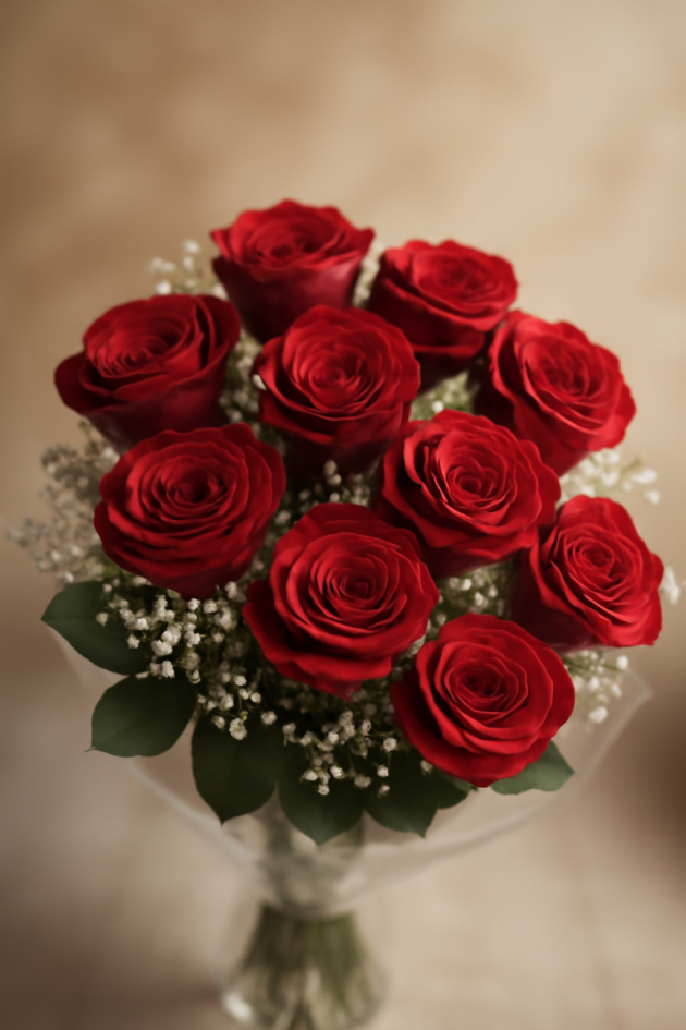 💐Only Red ROSE (10 pcs) Flower Bouquet 💐 with Poly wrap - Image 3