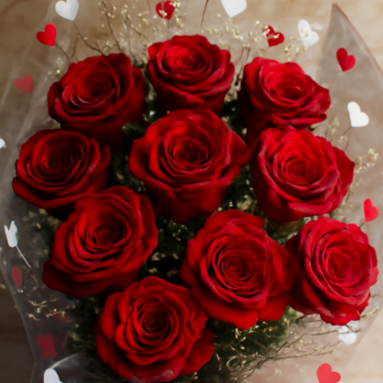 💐Only Red ROSE (10 pcs) Flower Bouquet 💐 with Poly wrap