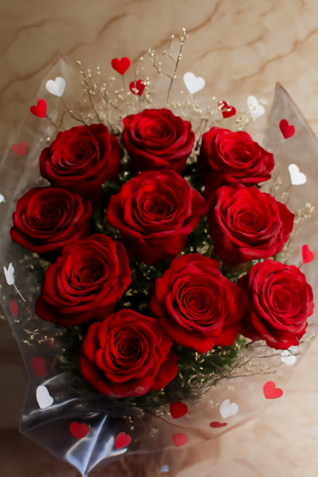 💐Only Red ROSE (10 pcs) Flower Bouquet 💐 with Poly wrap