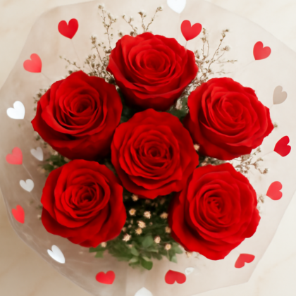 💐Only Red ROSE (5 pcs) Flower Bouquet 💐 with Poly wrap