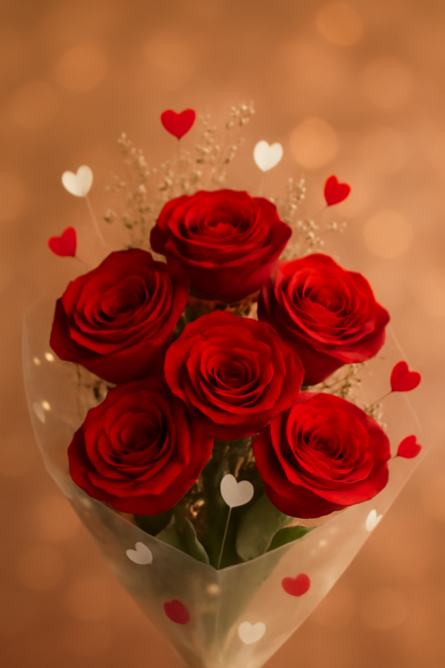 💐Only Red ROSE (5 pcs) Flower Bouquet 💐 with Poly wrap - Image 3
