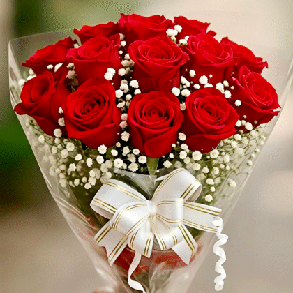 💐Only Red ROSE (10 pcs) Flower Bouquet 💐 with Poly wrap