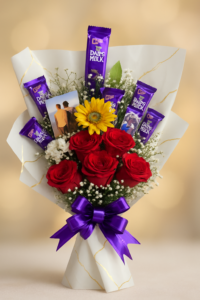 💐The Flower Chocalate Bouquet 💐 with Paper wrap (5 Rose Flowers)
