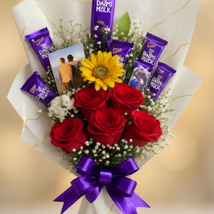 💐The Flower Chocalate Bouquet 💐 with Paper wrap (5 Rose Flowers)