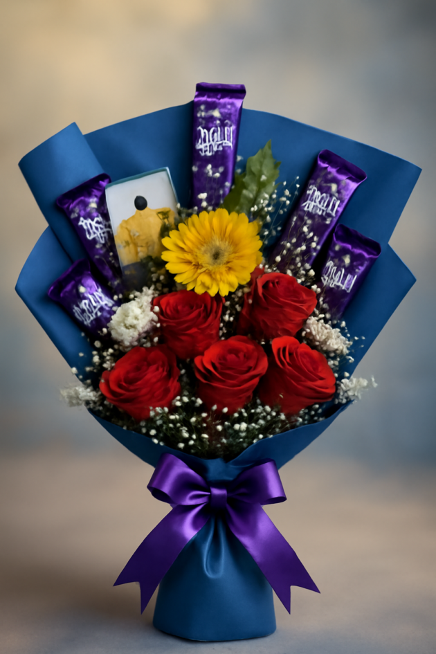💐The Flower Chocalate Bouquet 💐 with Paper wrap (5 Rose Flowers) - Image 4