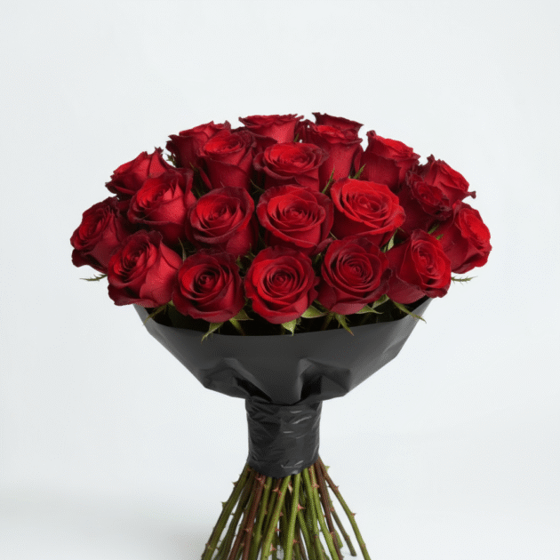 💐Only Red ROSE (75 pcs) Flower Bouquet 💐 with Premium Black Wrap - Image 2