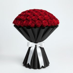 💐Only Red ROSE (75 pcs) Flower Bouquet 💐 with Premium Black Wrap