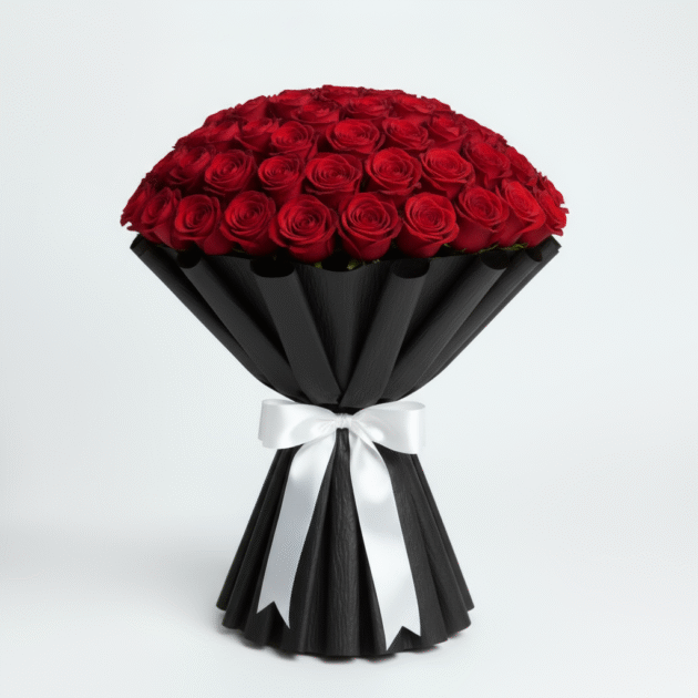 💐Only Red ROSE (75 pcs) Flower Bouquet 💐 with Premium Black Wrap
