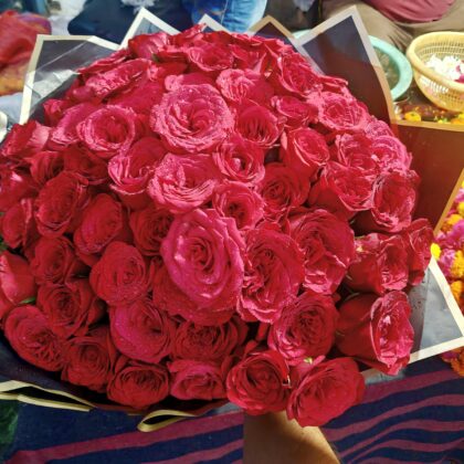 💐Only Red ROSE (75 pcs) Flower Bouquet 💐 with Premium Black Wrap