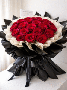 💐Only Red ROSE (25 pcs) Flower Bouquet 💐 with Designer Black Packing