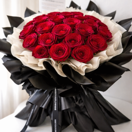 💐Only Red ROSE (25 pcs) Flower Bouquet 💐 with Designer Black Packing