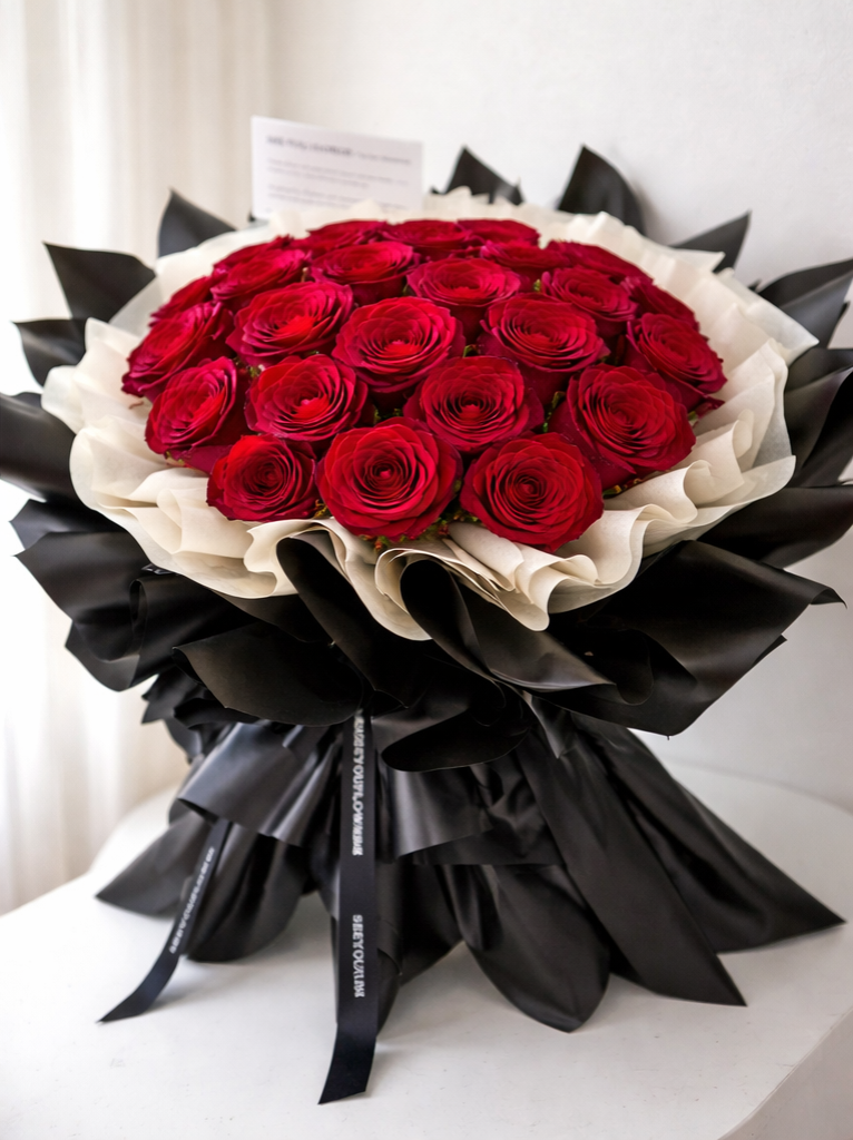 💐Only Red ROSE (25 pcs) Flower Bouquet 💐 with Designer Black Packing